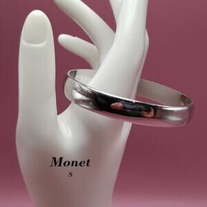 Vintage Monet Silver Tone Bangle Bracelet, Size Small, Signed 1980s Jewelry